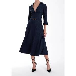 NEW KARINA GRIMALDI victoria suede midi dress in midnight
